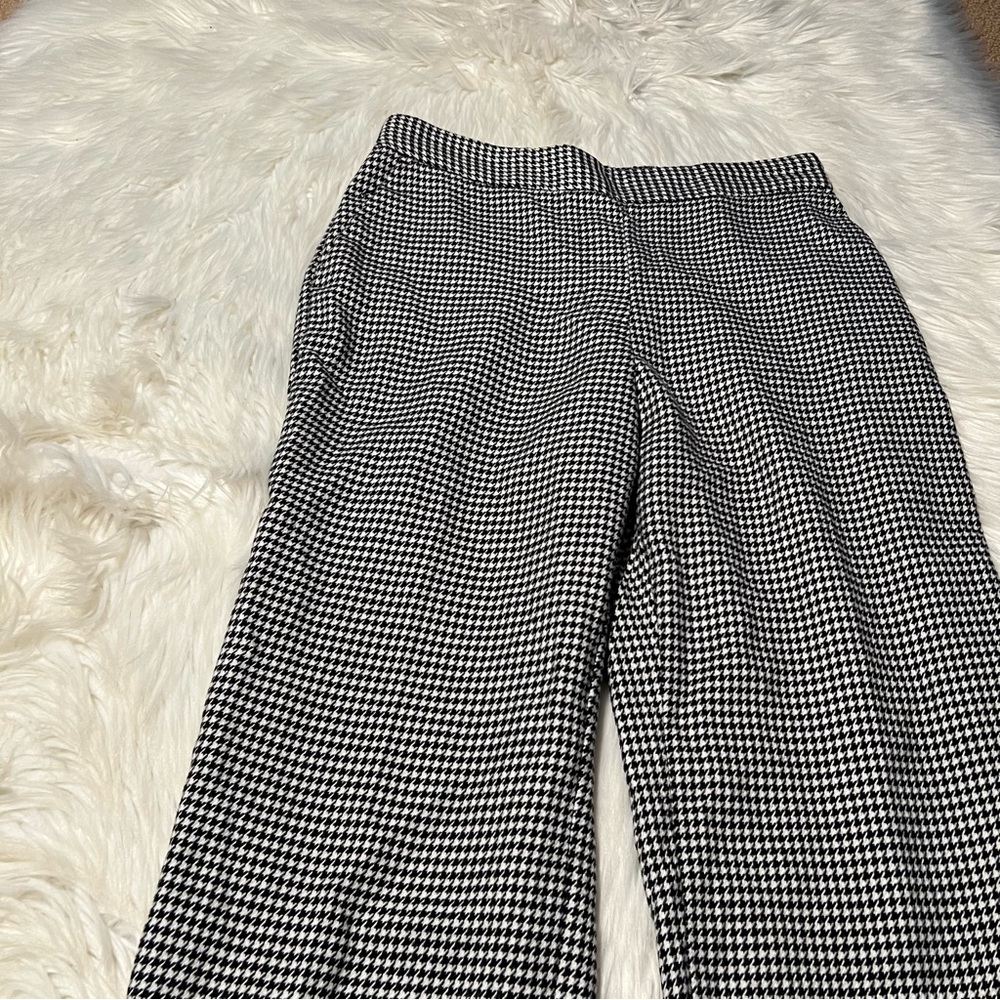 Zara Basic Cropped Houndstooth Trousers White Bla… - image 5